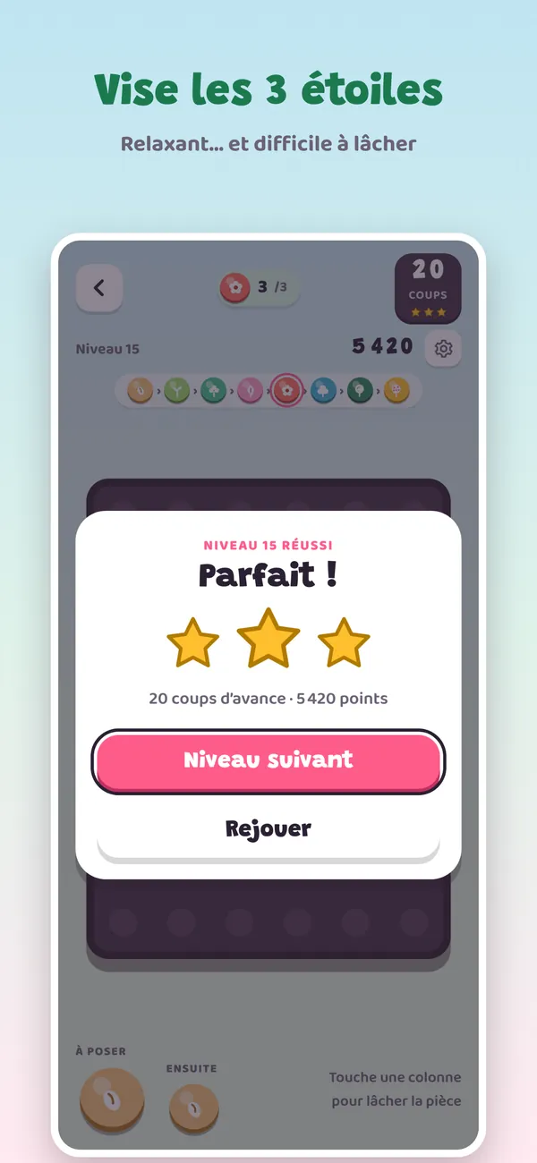 Niveau réussi avec 3 étoiles